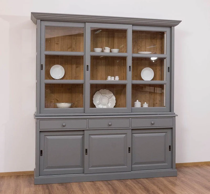 Geschirrschrank | Vitrine mit Glas-Schiebetüren| 2-teilig