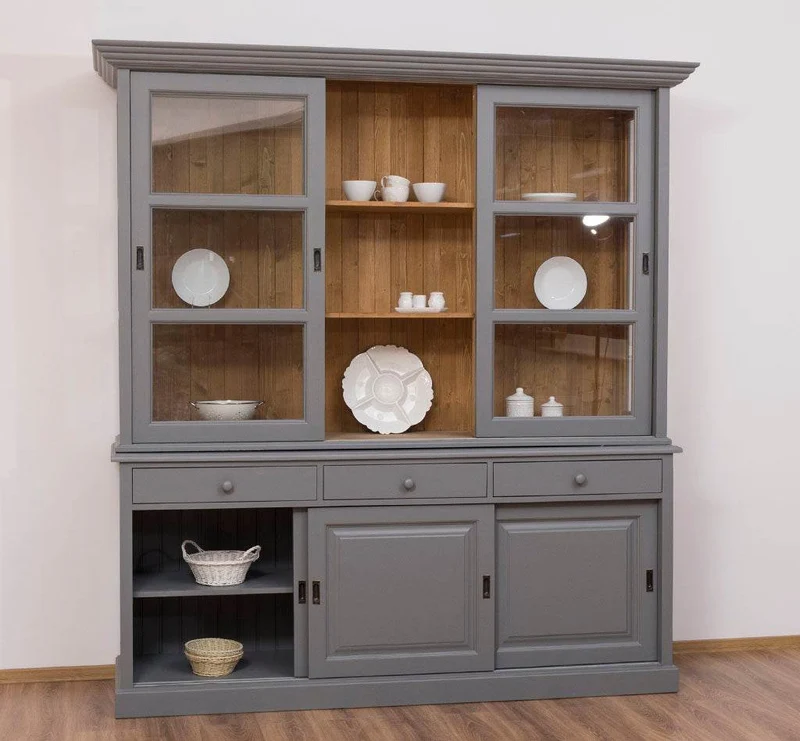 Geschirrschrank | Vitrine mit Glas-Schiebetüren| 2-teilig