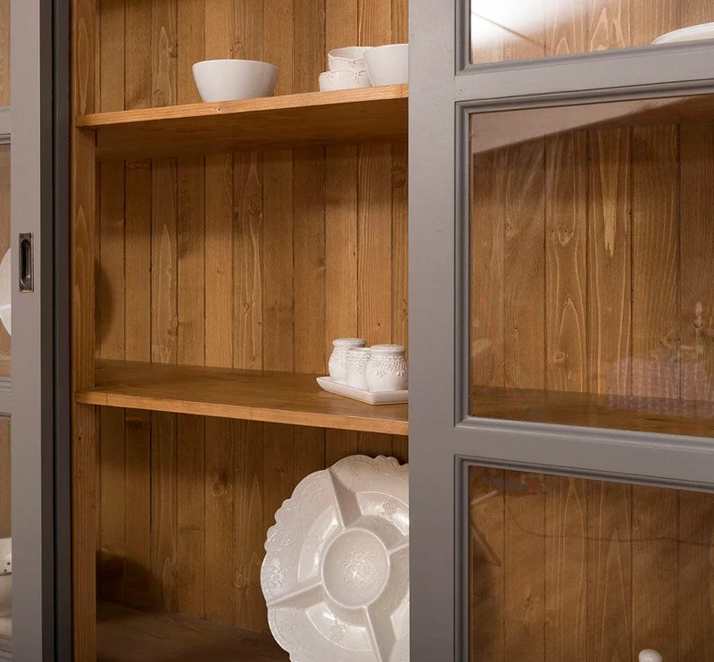 Geschirrschrank | Vitrine mit Glas-Schiebetüren| 2-teilig