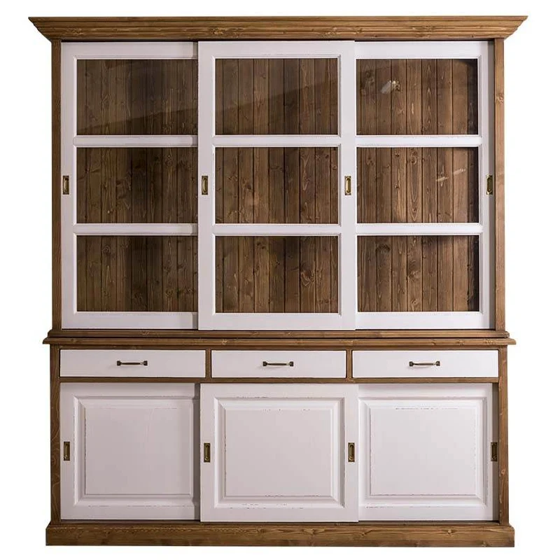Geschirrschrank | Vitrine mit Glas-Schiebetüren| 2-teilig