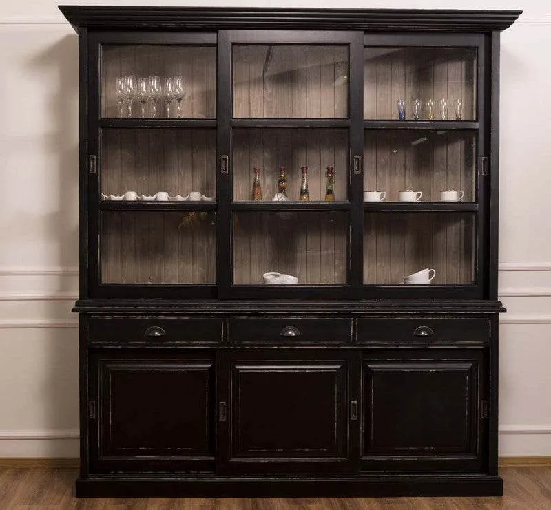 Geschirrschrank | Vitrine mit Glas-Schiebetüren| 2-teilig