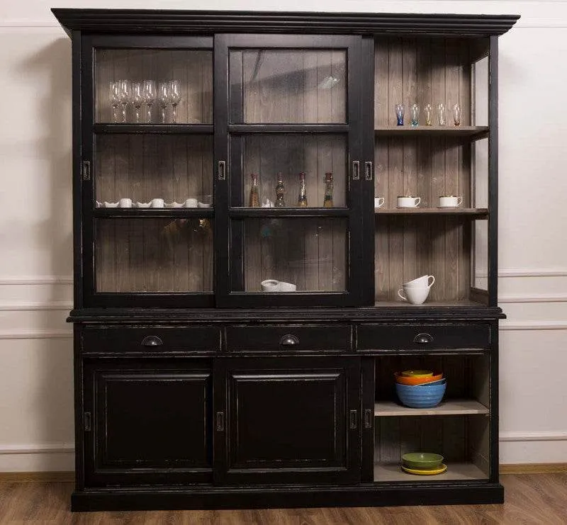 Geschirrschrank | Vitrine mit Glas-Schiebetüren| 2-teilig