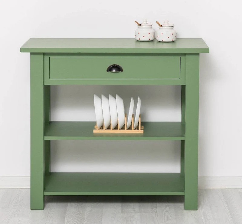 Beistelltisch aus Massivholz | Wandtisch mit Schublade