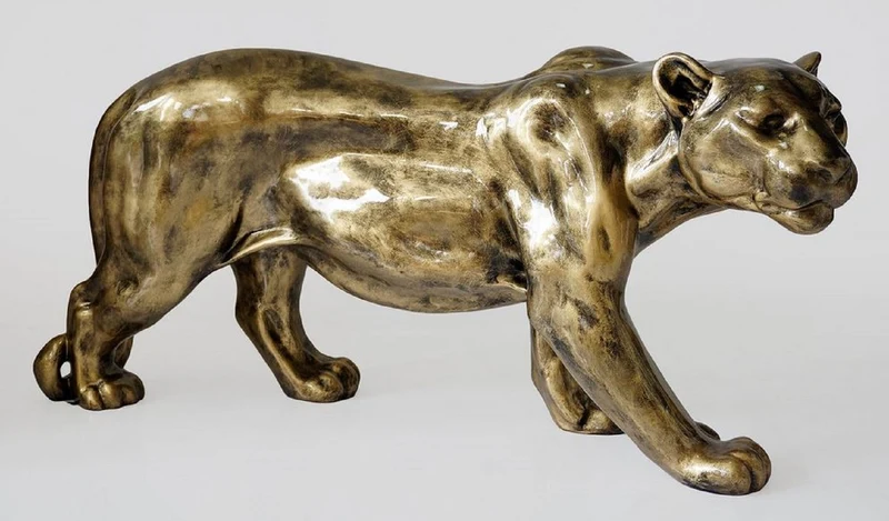 Casa Padrino Luxus XXL Deko Skulptur Panther Antik Gold 160 x H. 72 cm - Große Deko Figur - XXL Wohnzimmer Deko - XXL Garten Deko
