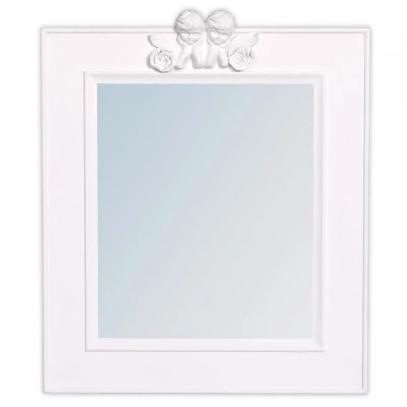Spiegel ANGELO mit Engel-Ornament weiss 48x40cm Holzrahmen