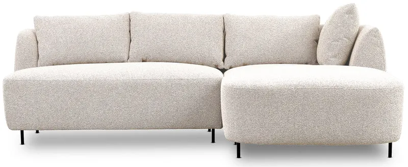 Modulares Ecksofa Lanomi, L-förmig, rechtsseitig, cremefarbenes Bouclé