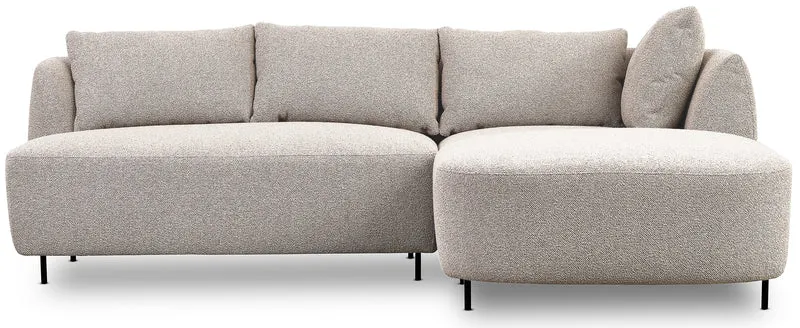 Modulares Ecksofa Lanomi, L-förmig, rechtsseitig, grau-beige Bouclé
