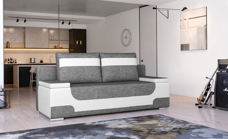 Casa Padrino Luxus Schlafsofa Grau / Weiß / Silber 200 x 92 x H. 90 cm - Wohnzimmer Sofa mit Schlaffunktion - Wohnzimmer Möbel - Luxus Möbel - Luxus Interior