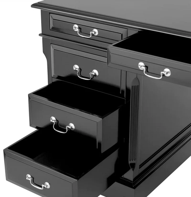Casa Padrino Luxus Schreibtisch Schwarz / Silber 170 x 80 x H. 78 cm - Massivholz Bürotisch - Sekretär Büro Möbel - Massivholz Büro Möbel - Luxus Büro Möbel