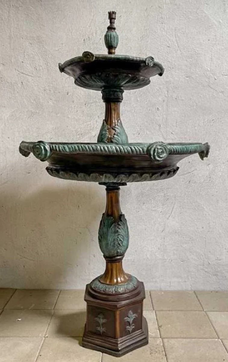 Casa Padrino Luxus Barock Bronze Springbrunnen Bronze / Türkis Ø 90 x H. 160 cm - Prunkvoller Barock Bronze Gartenbrunnen - Barockstil Gartendeko Bronze Brunnen - Barock Garten Deko Accessoires