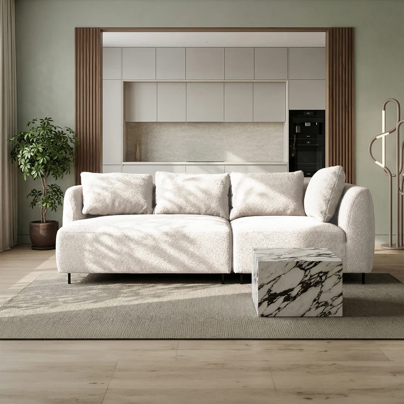 Modulares Sofa Lanomi in cremefarbenem Bouclé