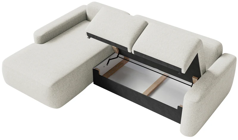 Ecksofa mit Schlafunktion Carnos Mini, L-förmig, linksseitig, cremefarben, pflegeleichter Chenillestoff