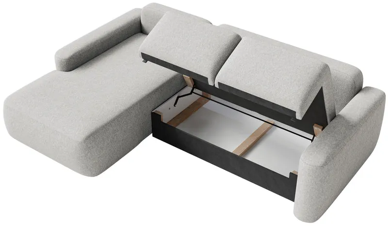 Ecksofa mit Schlaffunktion Carnos Mini, L-förmig, linksseitig, grau-beige, pflegeleichter Chenille-Stoff