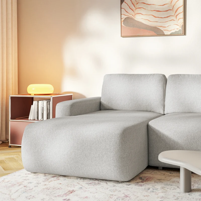 Ecksofa mit Schlaffunktion Carnos Mini, L-förmig, linksseitig, grau-beige, pflegeleichter Chenille-Stoff