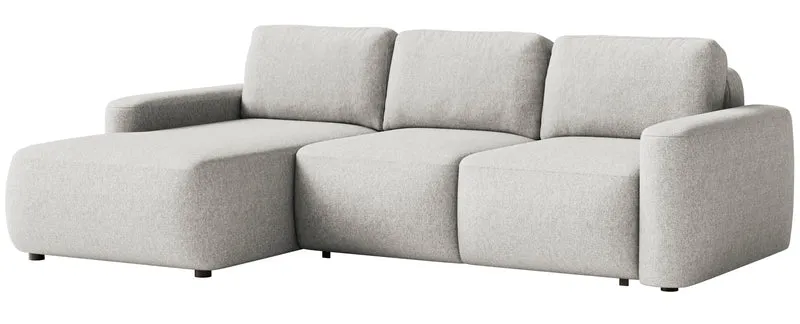 Ecksofa mit Schlaffunktion Carnos Mini, L-förmig, linksseitig, grau-beige, pflegeleichter Chenille-Stoff