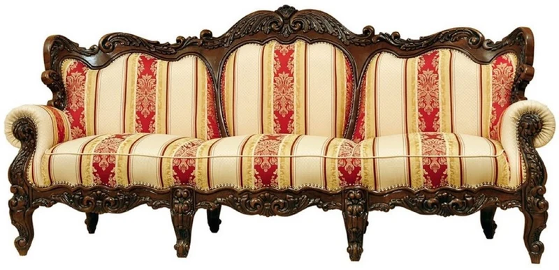 Casa Padrino Luxus Barock Wohnzimmer Set Creme / Gelb / Rot / Dunkelbraun - 2 Barock Sofas & 2 Barock Sessel & 1 Barock Couchtisch - Wohnzimmer Möbel im Barockstil - Edel & Prunkvoll