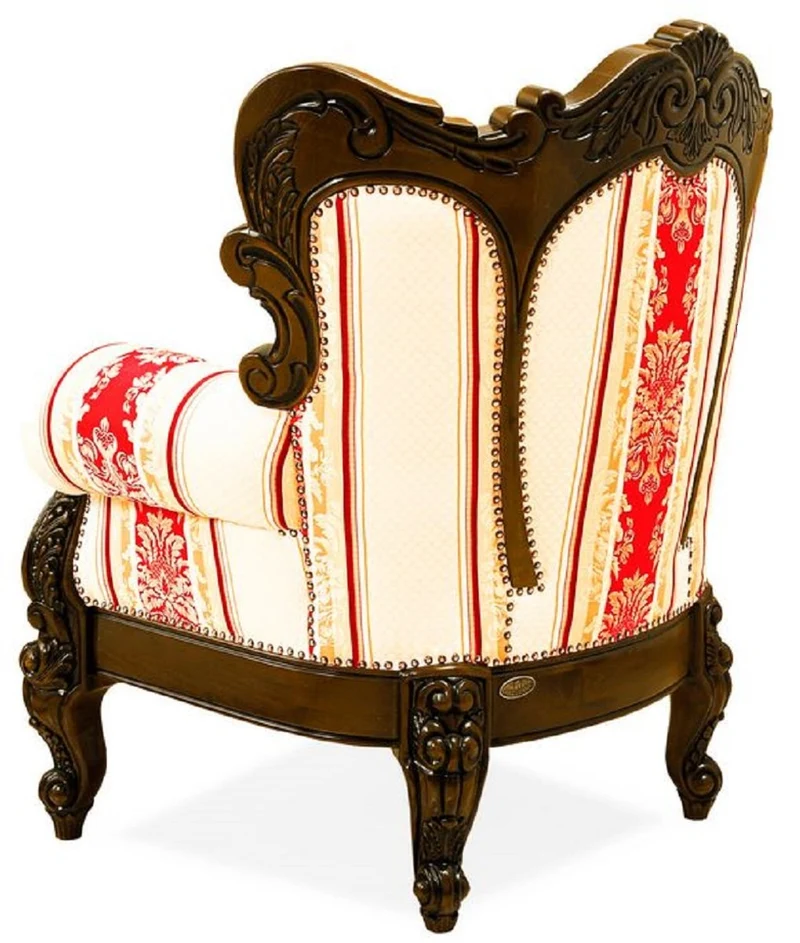 Casa Padrino Luxus Barock Wohnzimmer Set Creme / Gelb / Rot / Dunkelbraun - 2 Barock Sofas & 2 Barock Sessel & 1 Barock Couchtisch - Wohnzimmer Möbel im Barockstil - Edel & Prunkvoll