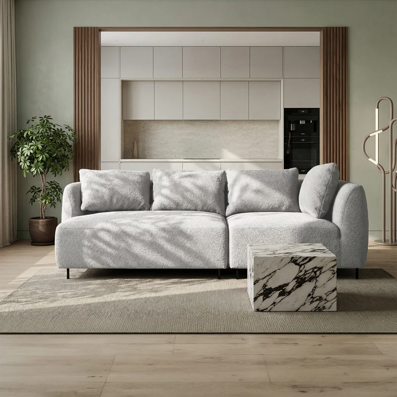 Modulares Sofa Lanomi in hellgrauem Bouclé