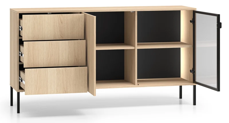 Zweiturige Kommode Barnee mit Schubladen und Beleuchtung, 160 cm, Lindberg-Eiche