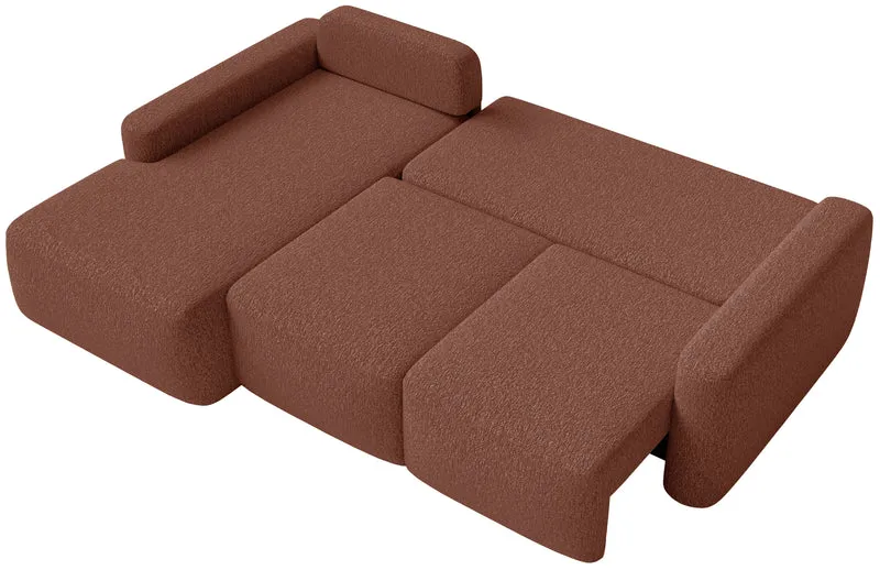 Ecksofa mit Schlaffunktion Carnos Mini, L-förmig, linksseitig, kupferfarbenes Chenille
