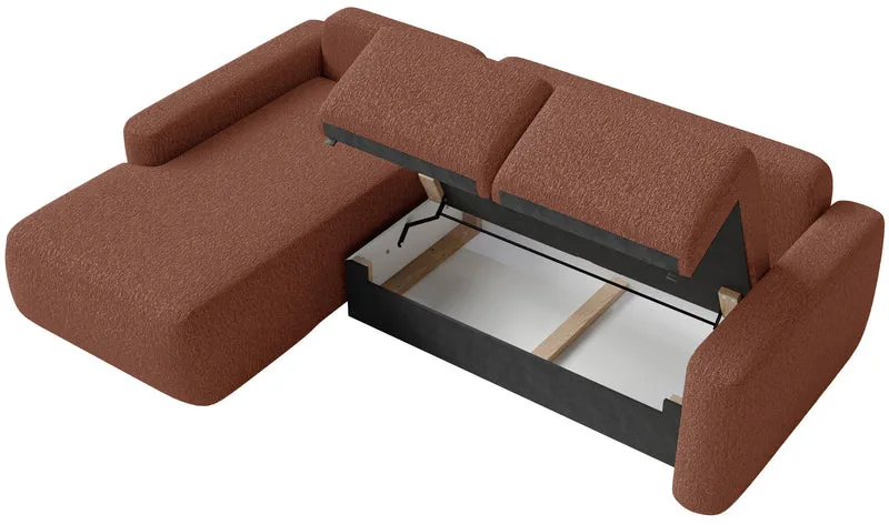 Ecksofa mit Schlaffunktion Carnos Mini, L-förmig, linksseitig, kupferfarbenes Chenille