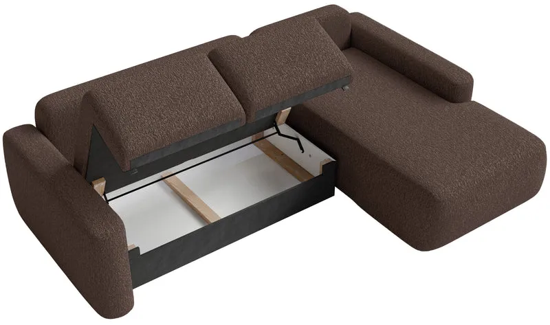 Ecksofa mit Schlaffunktion Carnos Mini, L-förmig, rechtsseitig, braunes Chenille