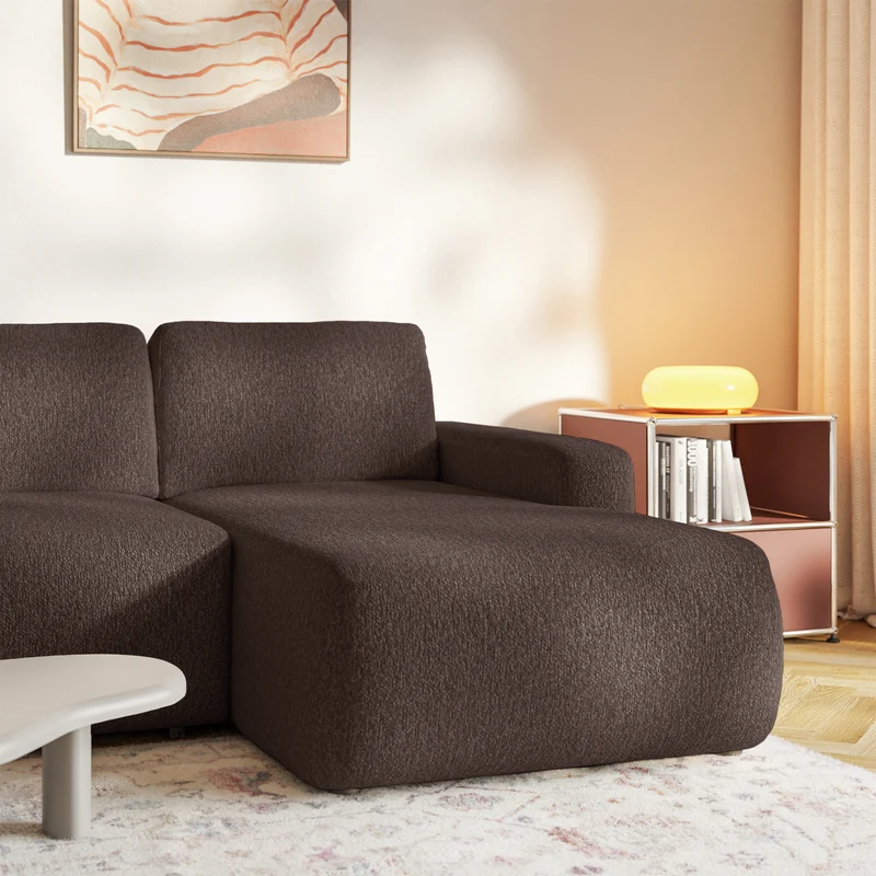 Ecksofa mit Schlaffunktion Carnos Mini, L-förmig, rechtsseitig, braunes Chenille