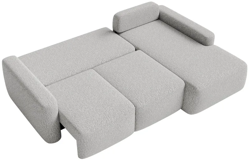 Ecksofa mit Schlafunktion Carnos Mini, L-förmig, rechtsseitig, hellgrauer Chenille-Stoff