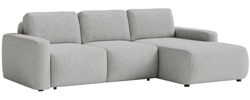 Ecksofa mit Schlafunktion Carnos Mini, L-förmig, rechtsseitig, hellgrauer Chenille-Stoff