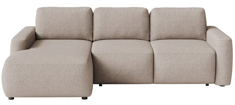 Ecksofa mit Schlaffunktion Carnos Mini, L-förmig, linksseitig, beige, pflegeleichter Chenillestoff
