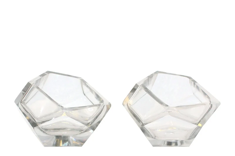 Casa Padrino Luxus Schale Ø 14,5 x H. 11,5 cm - Deko Schale aus massivem Klarglas mit facettiertem Diamant-Schliff - Luxus Deko Accessoires