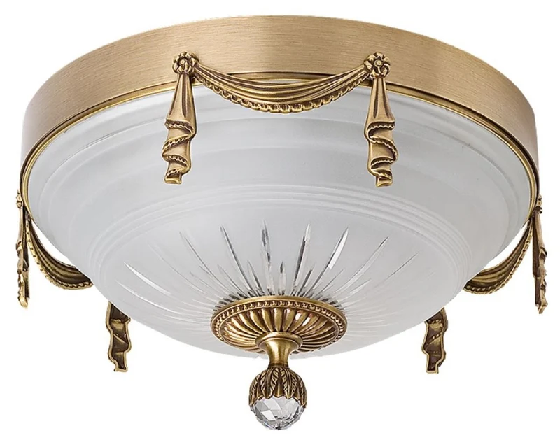 Casa Padrino Luxus Barock Kristall Deckenleuchte Messing mit Patina / Weiß Ø 30 x H. 20 cm - Runde Barockstil Wohnzimmer Deckenlampe - Barock Leuchten - Barock Möbel - Edel & Prunkvoll