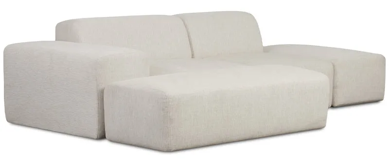 Modulares Ecksofa Pyllomi, L-förmig mit Hocker, cremefarbenes Geflecht