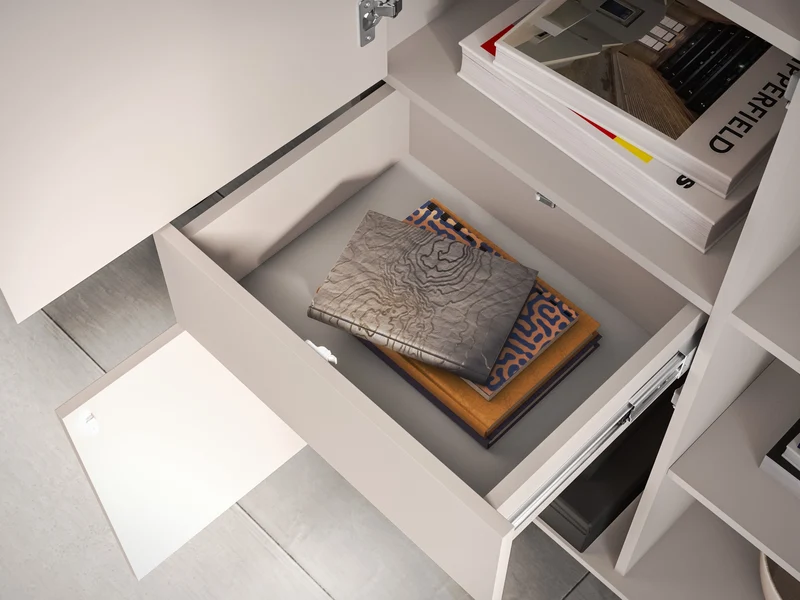 Drehtür-Vitrine Barnee mit Schublade und Beleuchtung, 92 cm, Kaschmir