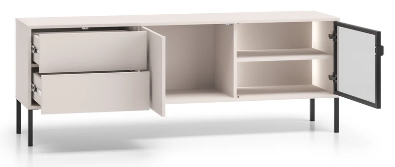 Zweiturige TV-Kommode Barnee mit Schubladen und Beleuchtung, 160 cm, Kaschmir