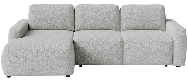 Ecksofa mit Schlaffunktion Carnos Mini, L-förmig, linksseitig, hellgrauer Chenille-Stoff