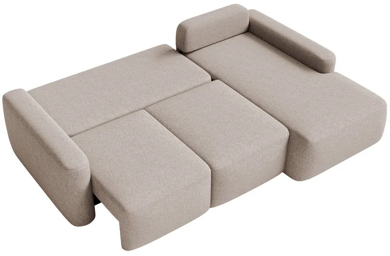 Ecksofa mit Schlaffunktion Carnos Mini, L-Form, rechtsseitig, beige, leicht zu reinigender Chenille-Stoff