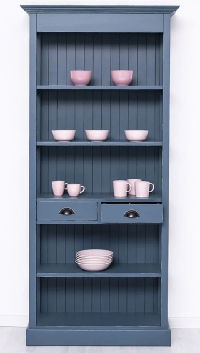 Casa Padrino Landhausstil Shabby Chic Schrank Antik Blau 91 x 39 x H. 197 cm - Landhausstil Esszimmer Schrank - Massivholz Möbel - Landhausstil Shabby Chic Möbel