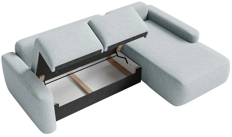 Ecksofa mit Schlaffunktion Carnos Mini, L-förmig, rechtsseitig, grau, pflegeleichter Chenille-Stoff