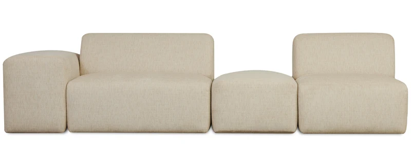 Modulares Sofa Pyllomi mit Hocker, hellbeige geflochten