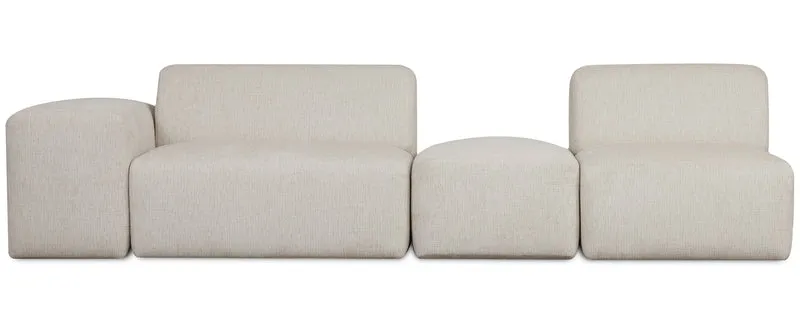 Modulares Sofa Pyllomi mit Hocker, cremefarbenes Geflecht