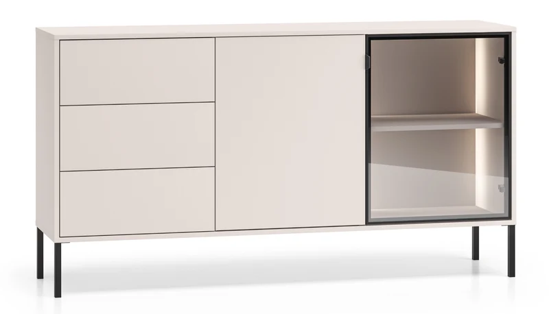 Zweiturige Kommode Barnee mit Schubladen und Beleuchtung, 160 cm, Kaschmir
