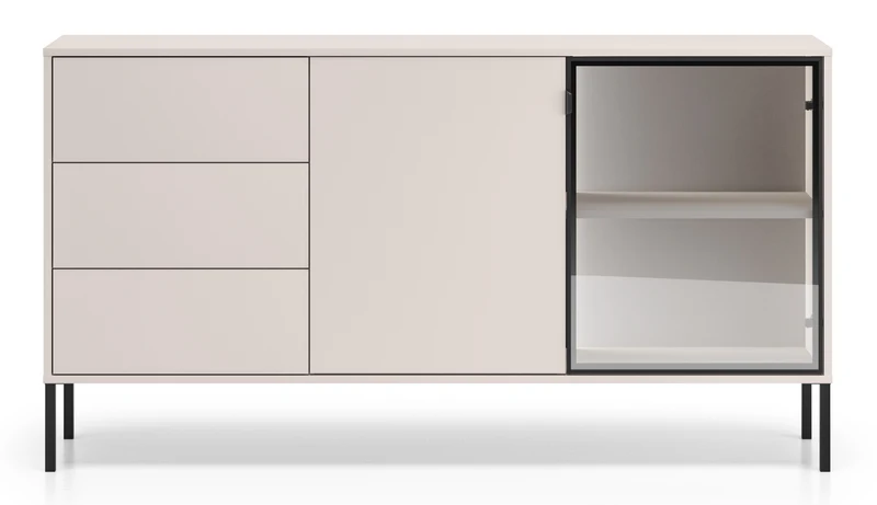 Zweiturige Kommode Barnee mit Schubladen und Beleuchtung, 160 cm, Kaschmir