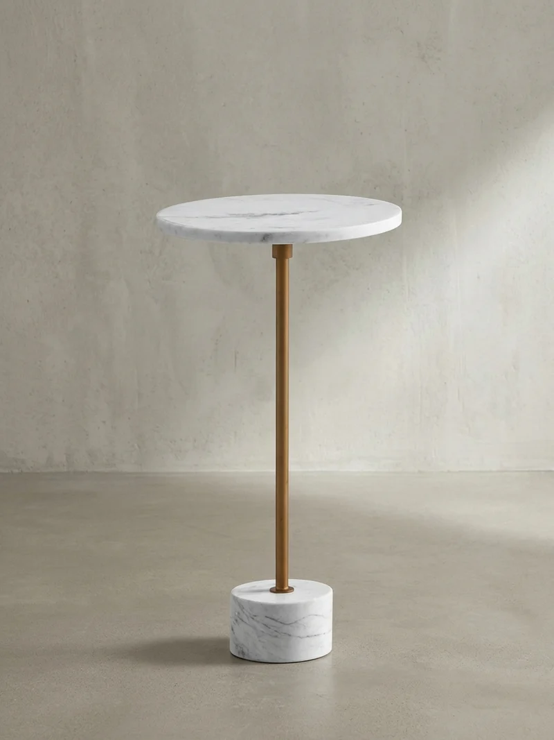 Beistelltisch – Rund Echter Marmor Weiß Gold 30x30x55,5 cm