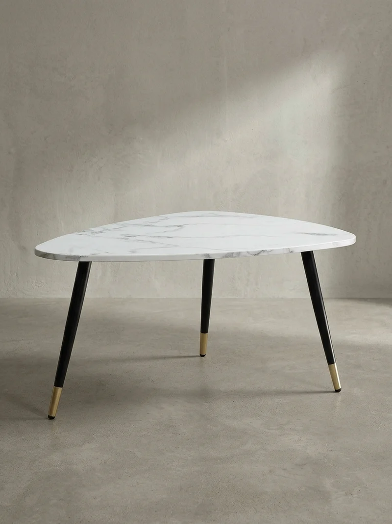 Couchtisch mit Marmor Optik, Dreibein, Metall-Gestell, Dreieckig