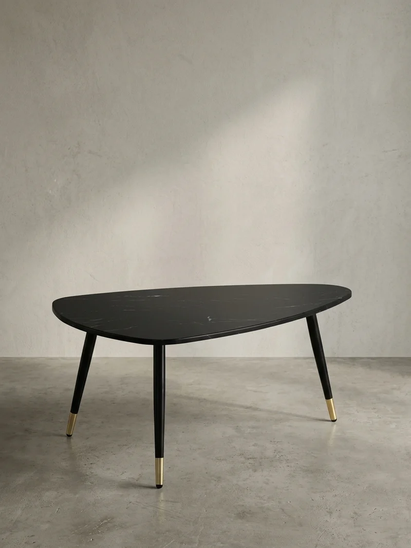 Couchtisch mit Marmor Optik, Dreibein, Metall-Gestell, Dreieckig