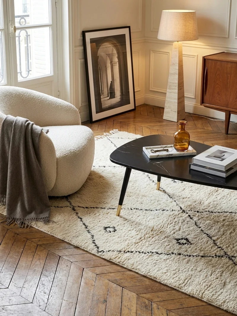 Couchtisch mit Marmor Optik, Dreibein, Metall-Gestell, Dreieckig