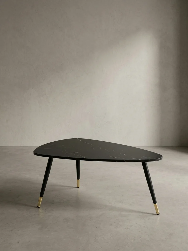 Couchtisch mit Marmor Optik, Dreibein, Metall-Gestell, Dreieckig