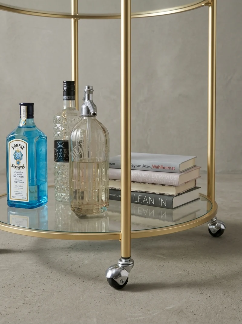Servierwagen – Gold, Sicherheitsglas, auf Rollen