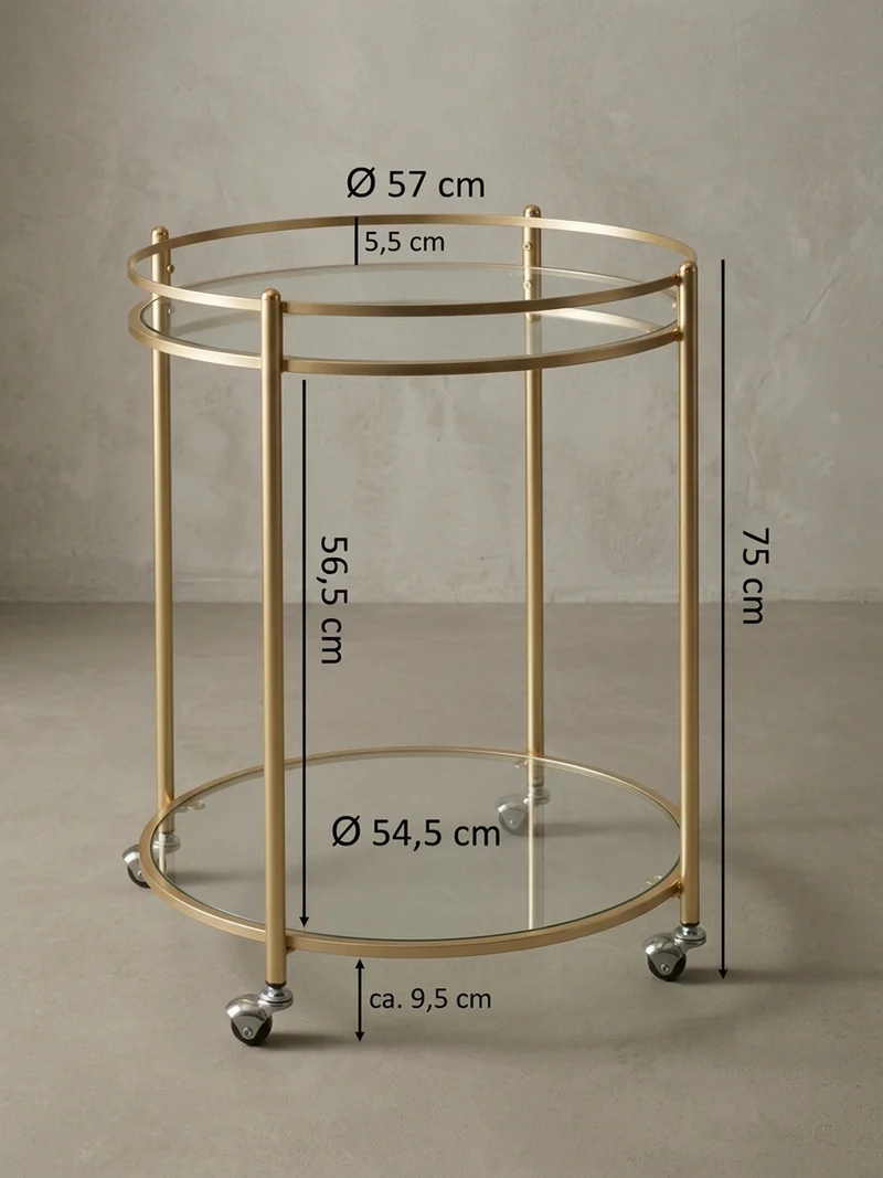 Servierwagen – Gold, Sicherheitsglas, auf Rollen
